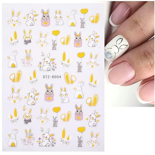 4 Sheets Easter Bunny Nail Stickers Cute Gold Nail Art Decorations 3D Self-Adhesive Stickers For Acrylic Nail Art Design Women Nail Decorations #TOP2