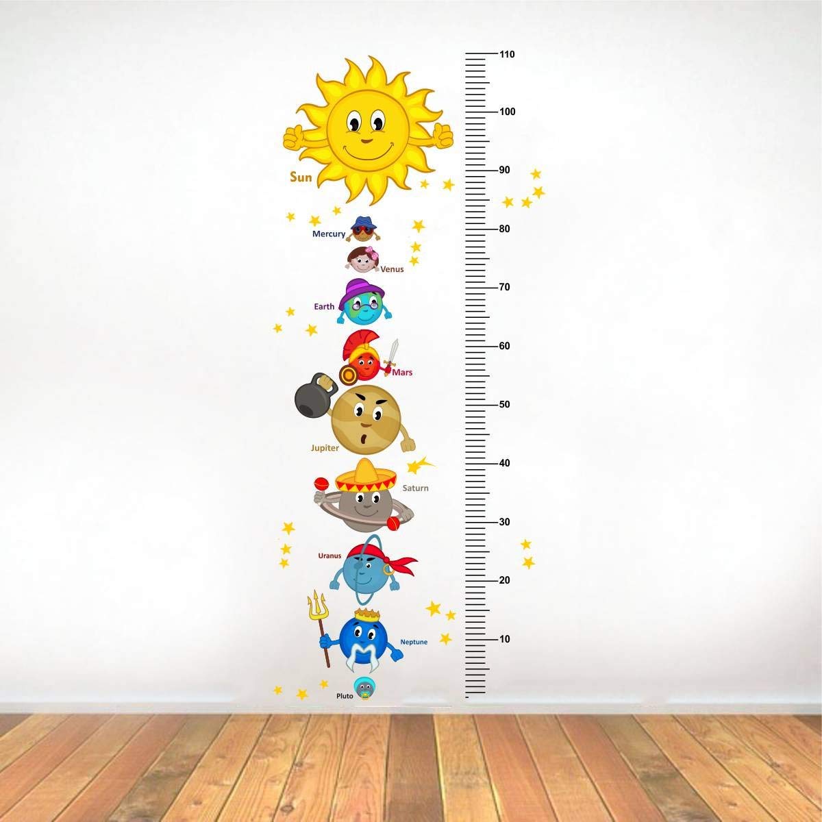 Rawpockets Decals ' Solar System and Height Measurements Chart for Kids - Kids Room ' Extra Large Size ( Wall Coverage Area - Height 160 cms X Width 45 cms )(Pack of 1)Wall Sticker
