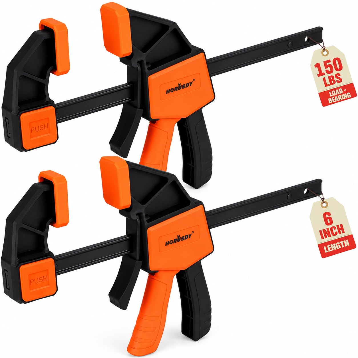 HORUSDY 6-Inch Bar Clamps for Woodworking, 2-Pack Quick Grip Clamps, Heavy-Duty F-Clamp &amp; Spreader, Trigger Clamp with 150 LBS Load Limit for Woodworking, Carpentry, and DIY Projects