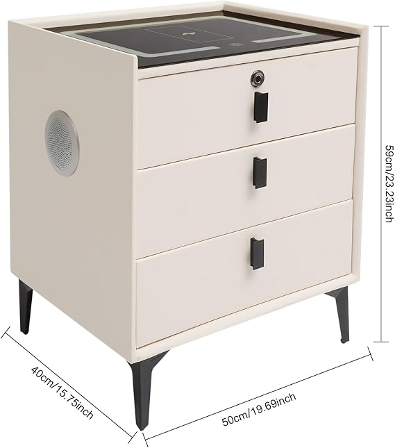 3 Drawer Bedside Table with Wireless,USB Charging,LED,Bluetooth Speaker