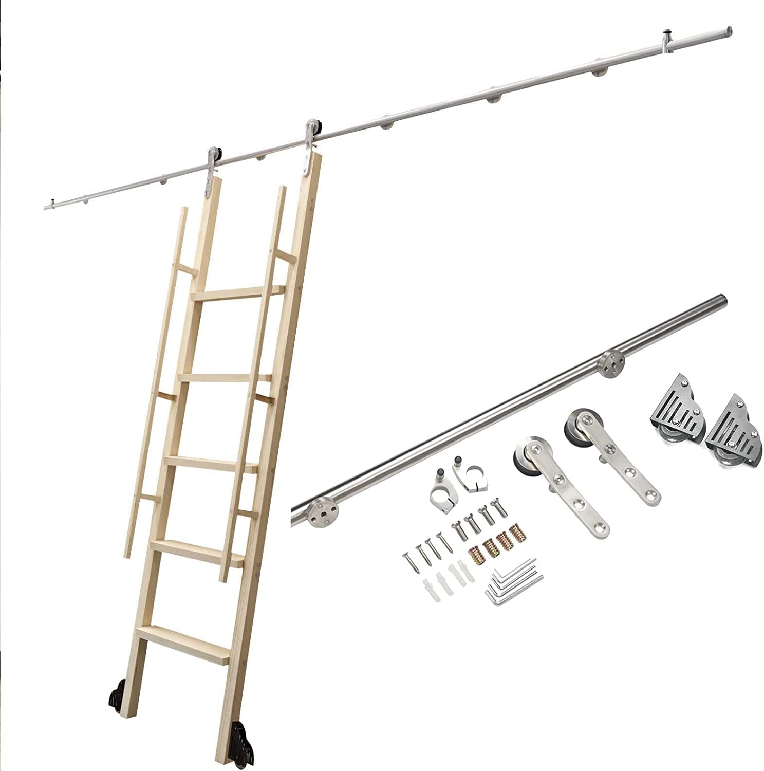 Kit quincaillerie pour échelle coulissante de bibliothèque avec rail et roulettes de sol