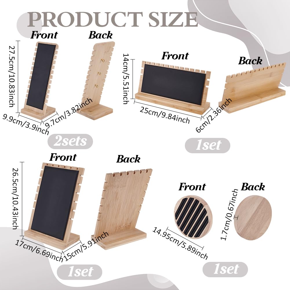 FINGERINSPIRE 5 Pcs 4 Styles Bamboo Jewelry Display with Black Leather Soft Mat Necklace Tabletop Display Boards Ring Display Holder Jewelry Storage Tray Necklace Bracelets Chains Display Stands