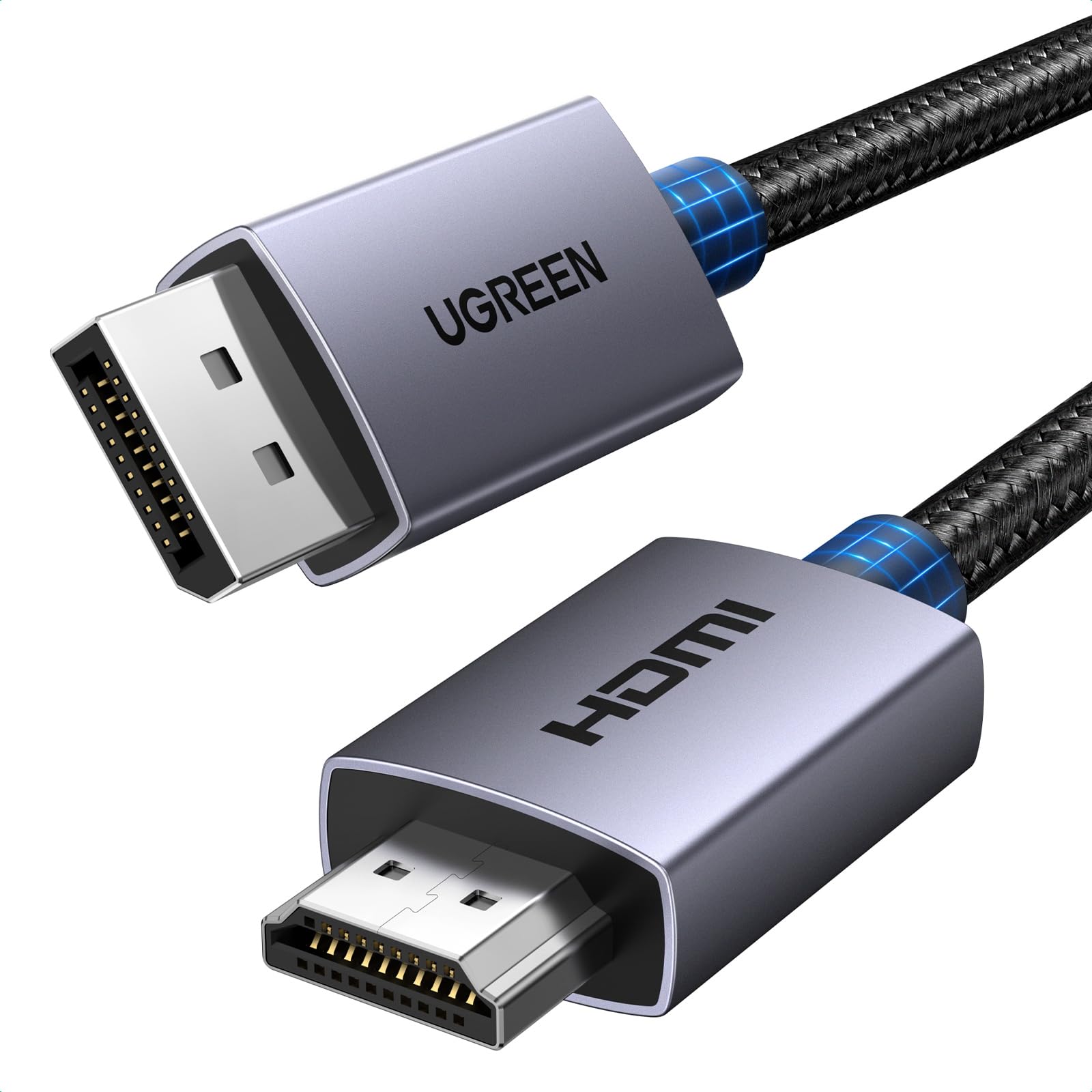UGREEN 4K Displayport to HDMI Cable 9.9FT Uni-Directional Braided DP to HDMI Lead Aluminium Male to Male Multi-Screen Gaming Compatible with Monitor, Projector, HDTV, Dell Laptop, HP, AMD, NVIDIA (3M)