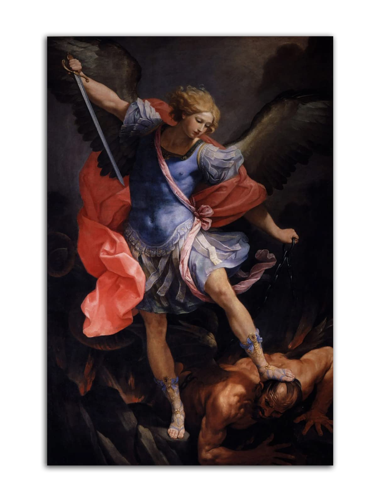 HOPNRU Archangel Michael Defeated Satan Oil Painting Poster Romantic Renaissance Wall Art Picture Print Canvas Painting Decorative Poster (16x24inch(40x60cm),No Framed)