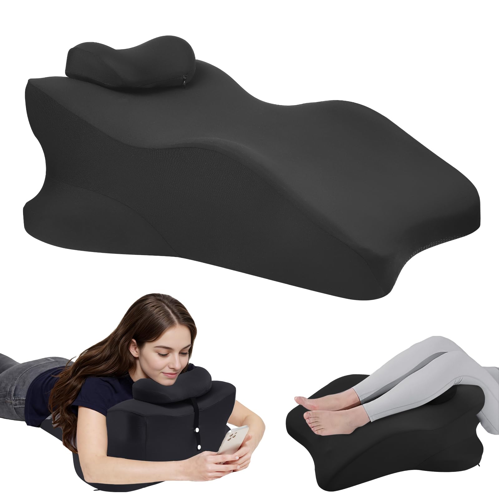 Almohada 4 en 1 para cojín venoso, espuma de memoria, cojín ergonómico cómodo, mejora la circulación sanguínea, almohada para piernas para piernas, pies, espalda, sofá, cama (negro)