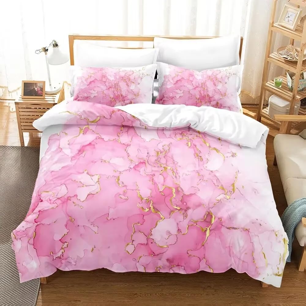 Housse de couette marbre rose et blanc avec taies d'oreiller l'ensemble de literie moderne microfibre