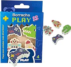 Kit Borracha Play com 4 Unidades Coloridas – Atóxica, Sem PVC, Borracha Natural e Sintética, Ideal para Escola, Escritório e Estudo