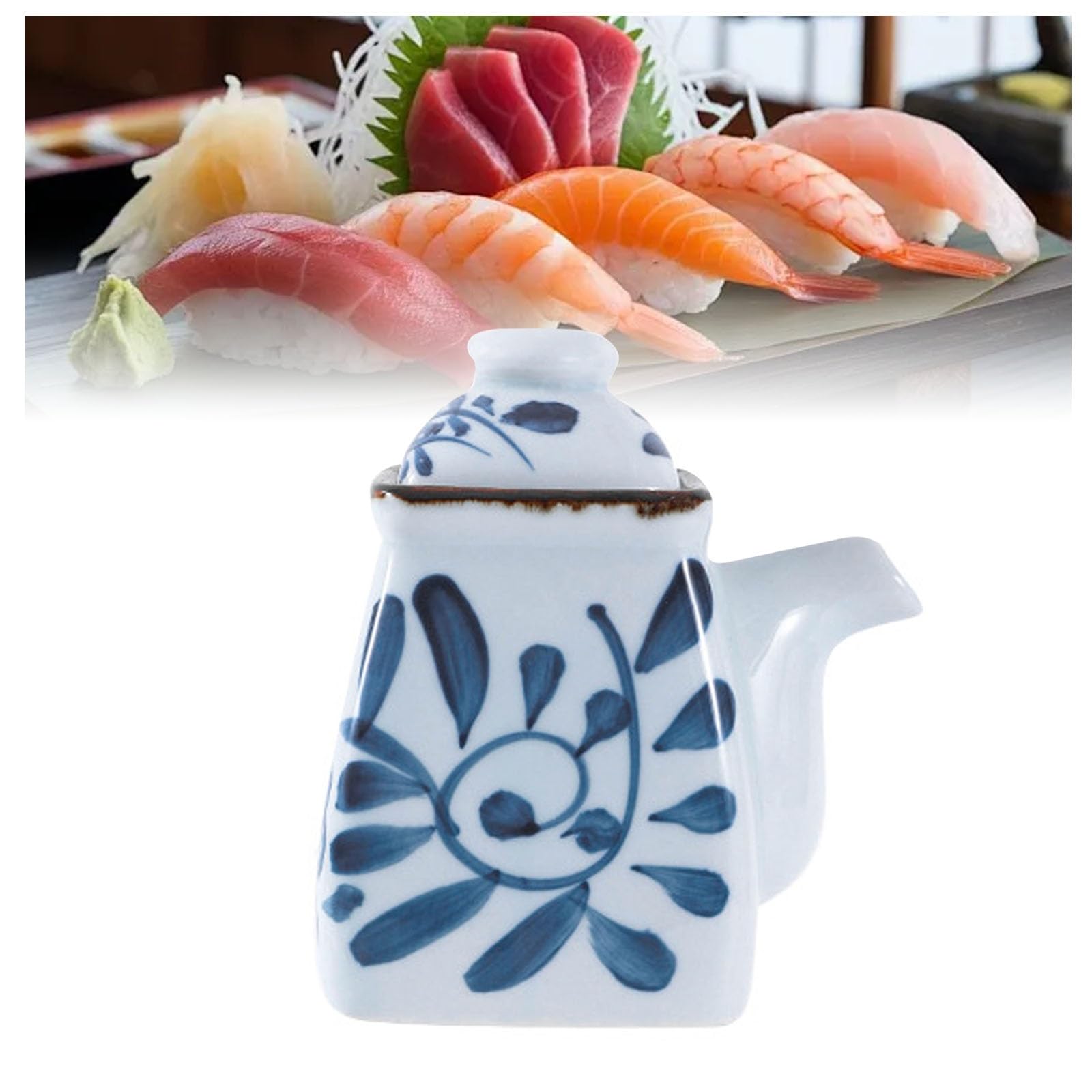 Xiehemao One Color Ceramic Soy Sauce Bottle, Japanese Style Oil Dispenser With Lid