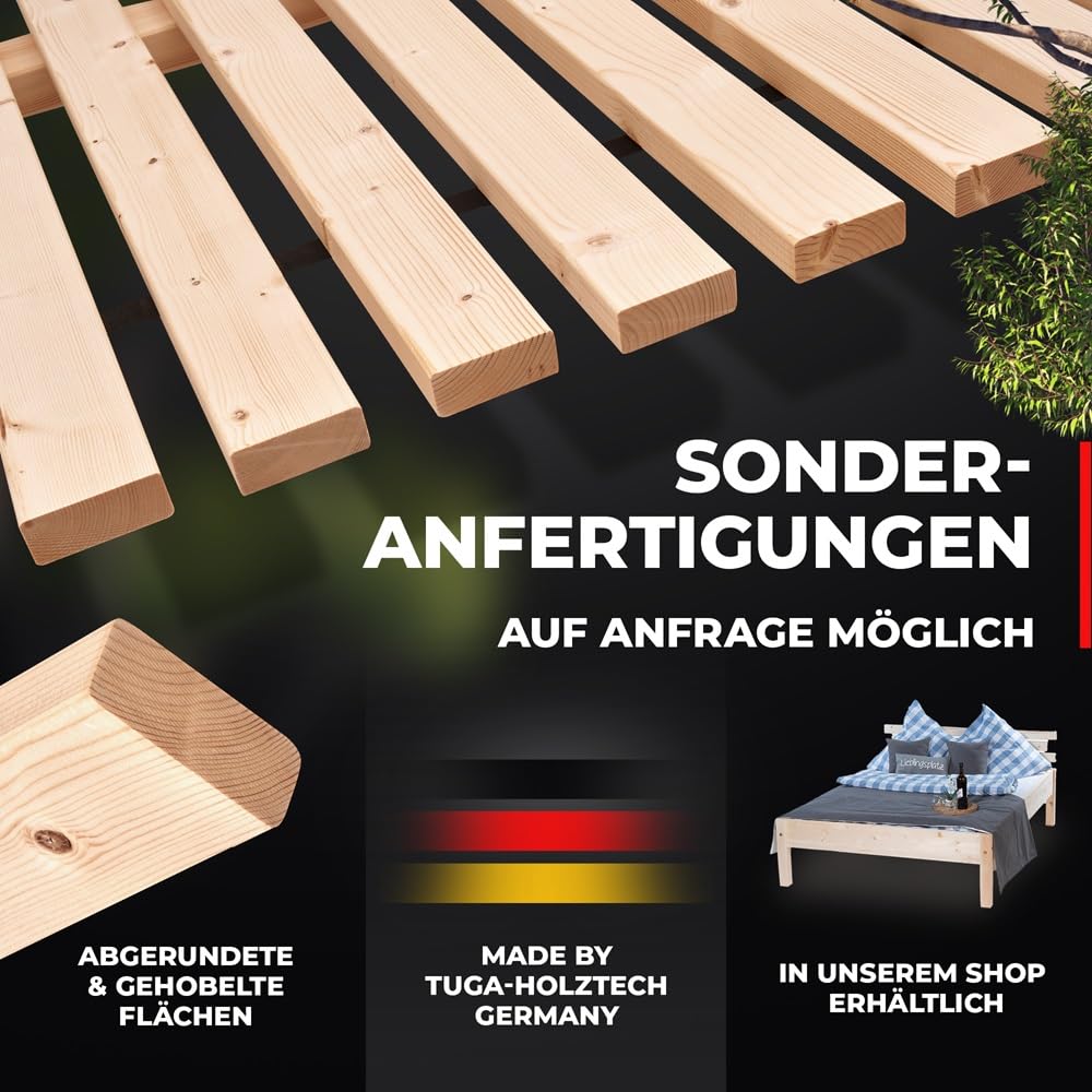 TUGA - Holztech Marken Rollrost Lattenrost 140 x 200 cm 500kg Bettrost Qualitätsarbeit aus Deutschland mit 25 Jahren Garantie