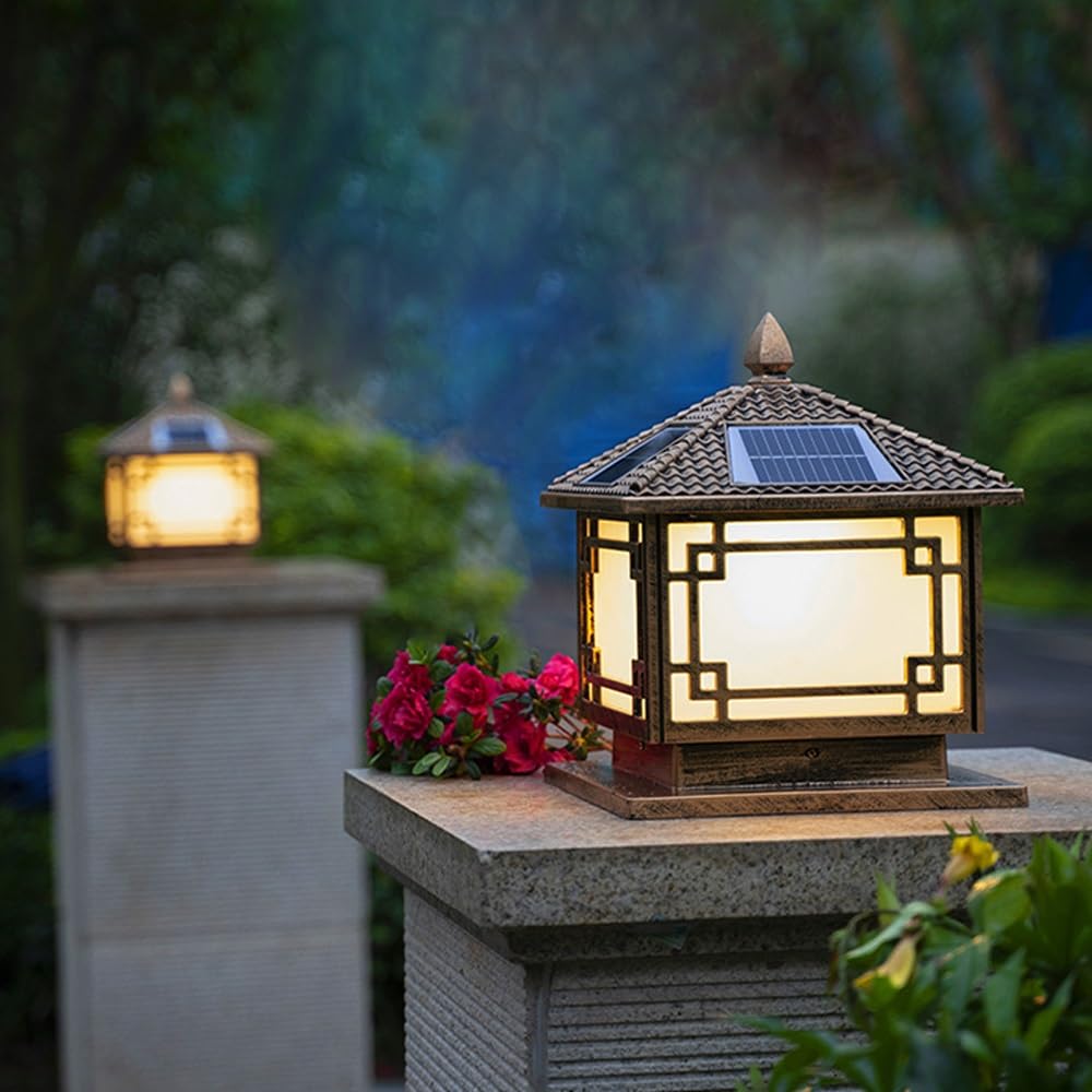 Lampadaire Solaire Européen D'Extérieur avec Télécommande pour Éclairage Public De Jardin.,Bronze(Electricity)-Medium