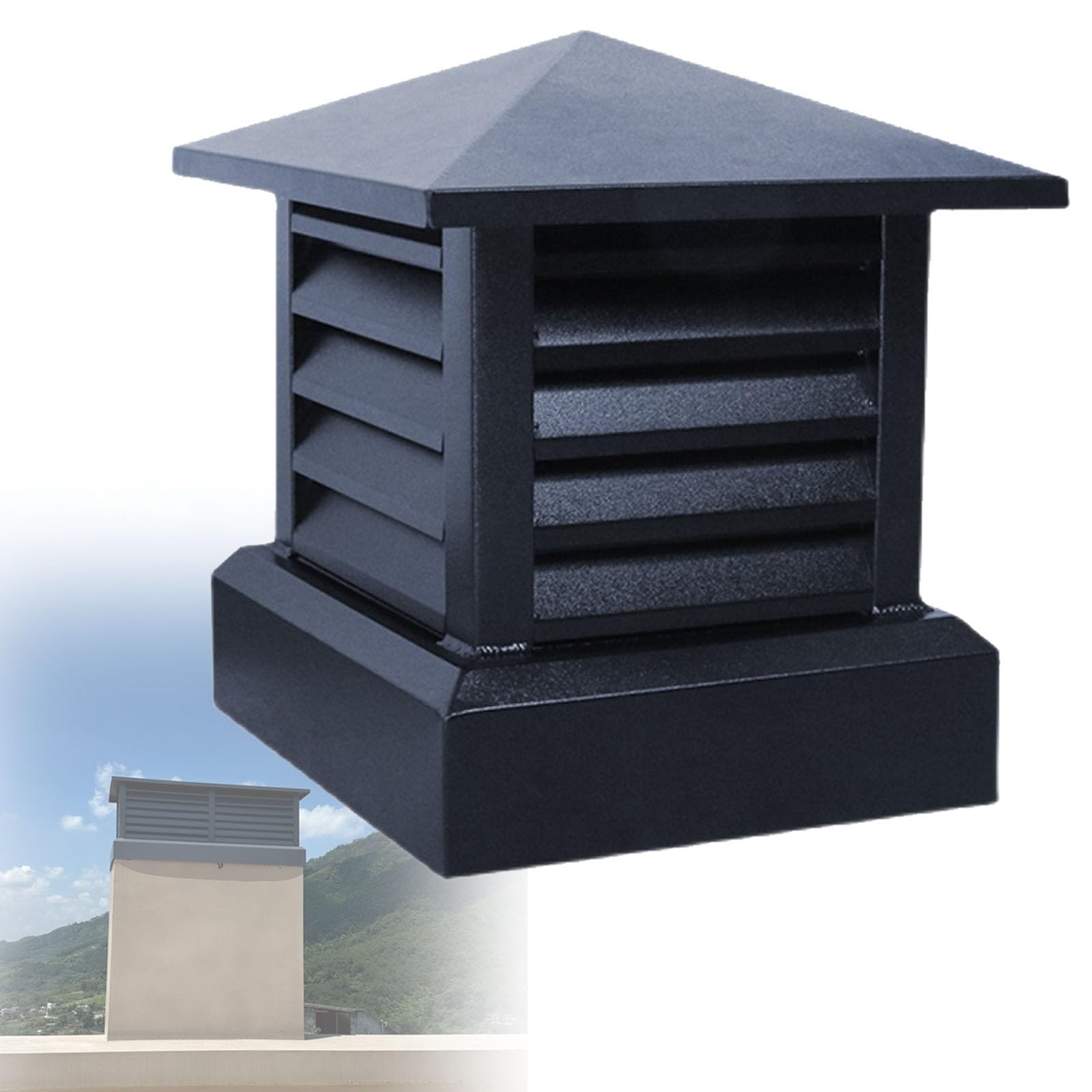 MYXJGNAIY Exhaust Chimney Cap, Chimney Rain Cover for Square Bottom, Flue Vent Chimney Cowl, Wood Stove Fireplace Chimney Caps for Outside Existing Clay Flue Tile(11.8in)