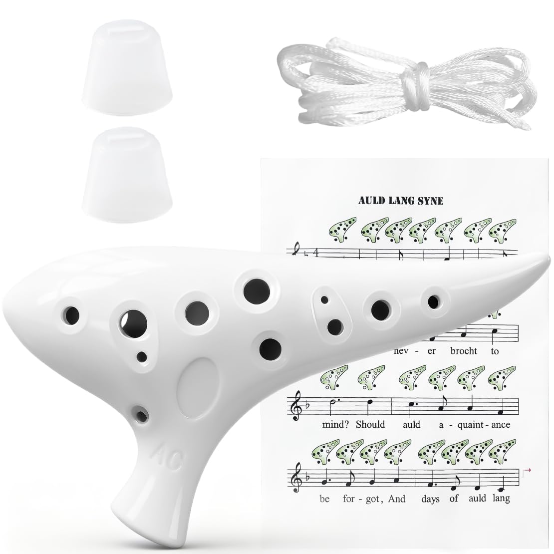 Ocarina 12 fori ceramica bianca in alto C per principianti (bianco 4 pezzi)