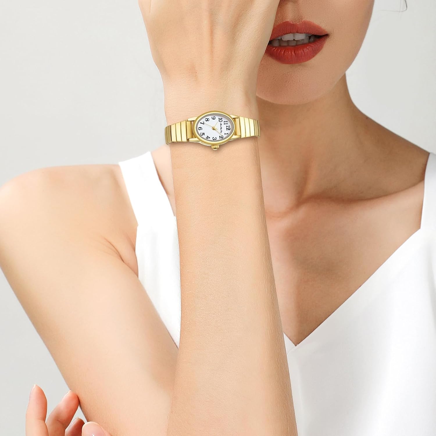 BOSHIYA Small Golden Watches for Women Easy Reader Analog Ladies Quartz Watches with Stainless Steel Expansion Band, Waterproof - Image 5