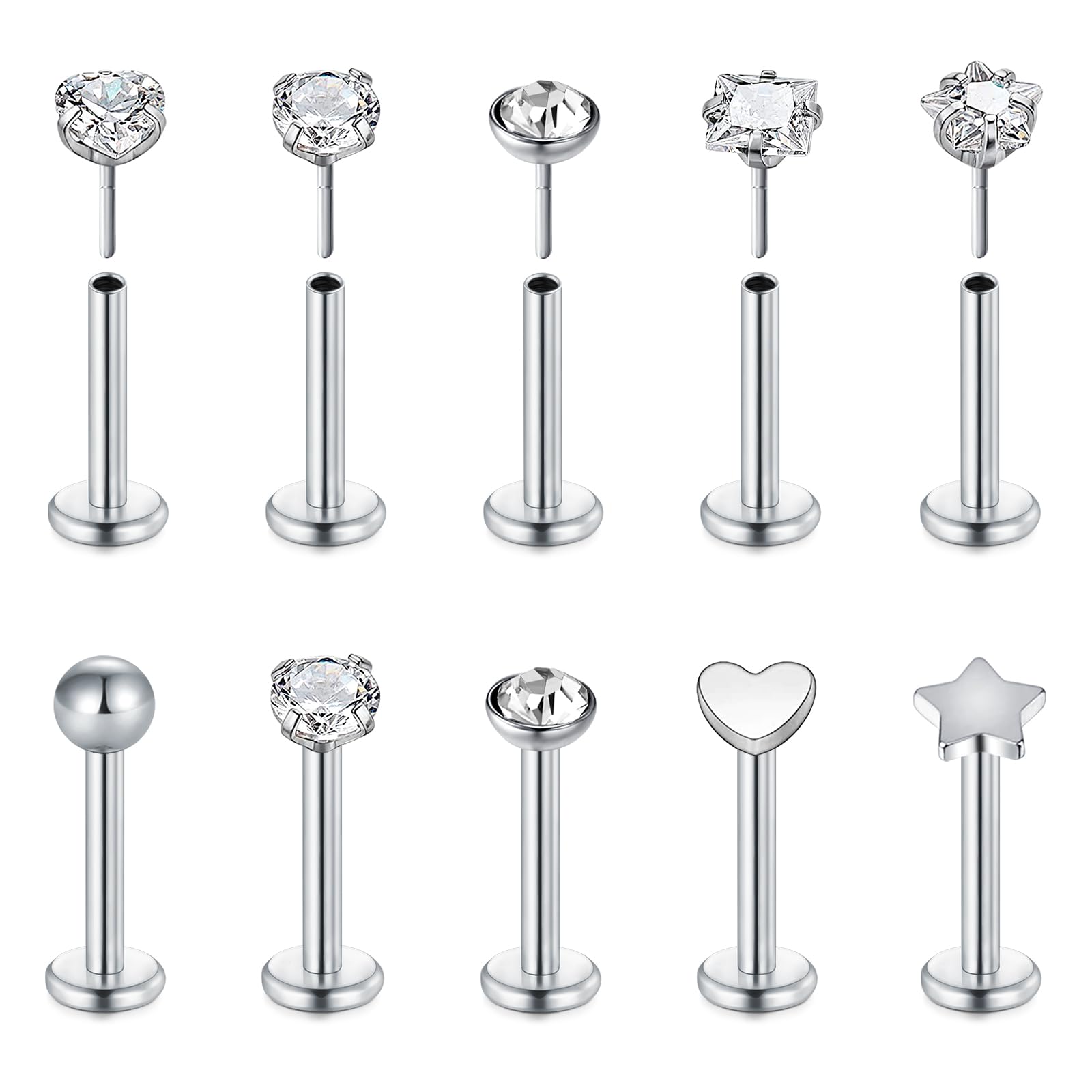 Briana Williams16G Push In Threadless Flat Back Earrings Stud for Tragus Cartilage Helix Conch Earlobe Lip Labret Medusa Piercing Jewelry