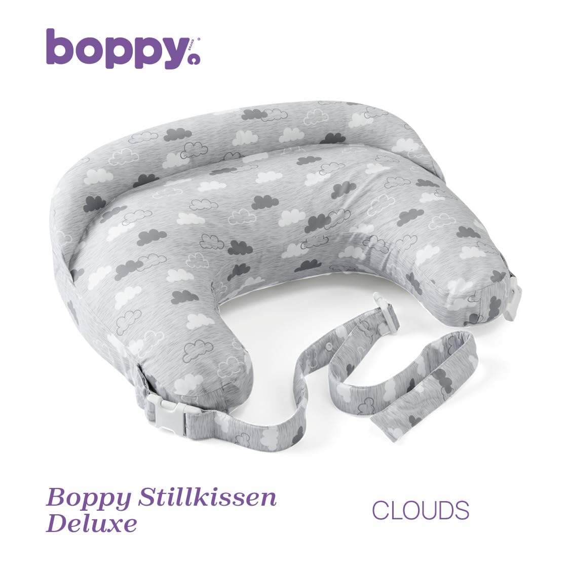 Boppy Coussin d'allaitement Deluxe pour Bébés 0+ Mois, Forme Ergonomique, Coussin Enfant et Nid Bébé pour l'allaitement et Le Biberon, Rembourrage Complet, Amovible et Lavable en Machine