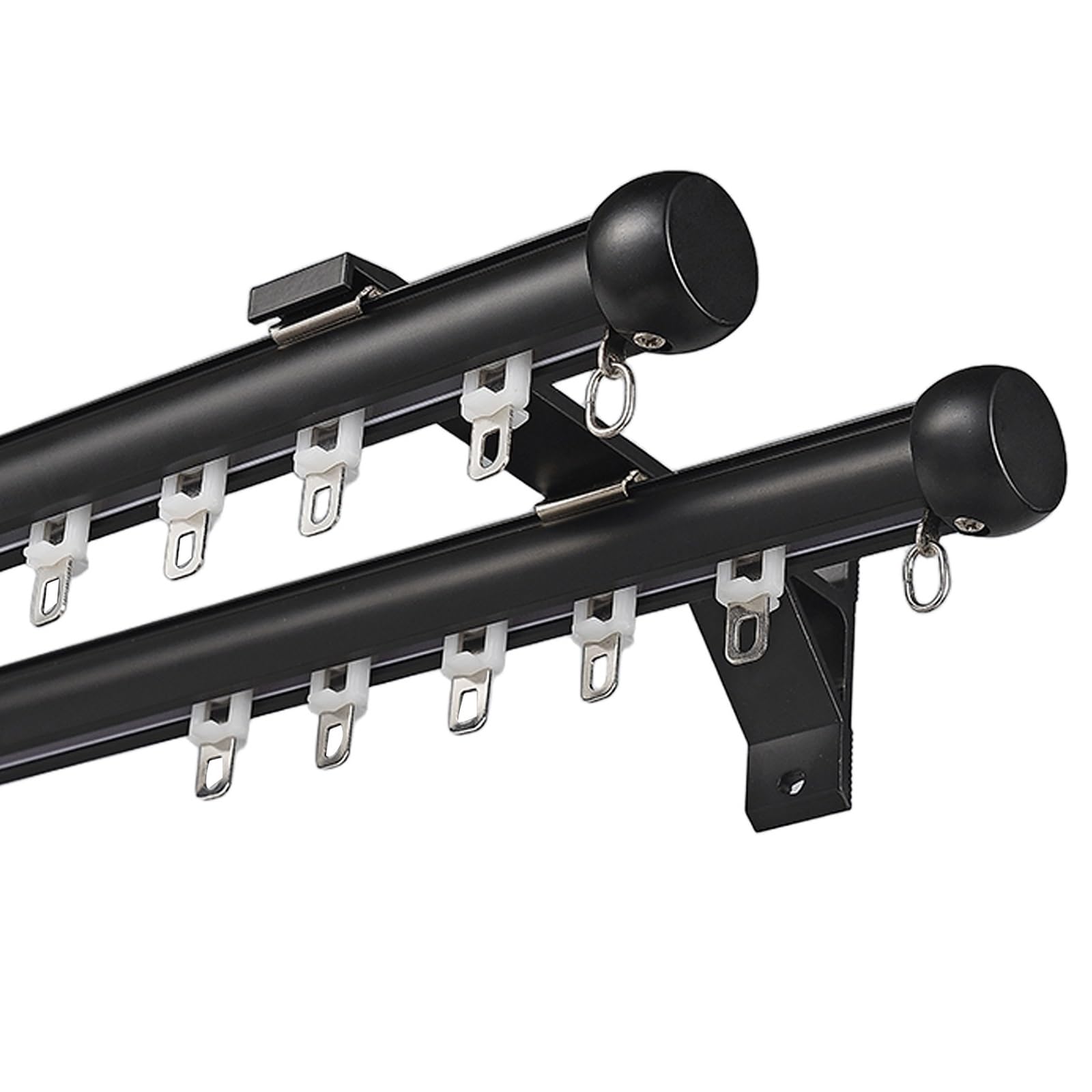Cmjymx Black Dual Track Ceiling Curtain Track - 70 To 600Cm - Aluminum Alloy Ceiling Track For Curtains With Cap Finials, Heavy Duty Sliding Curtain Rod For Privacy(,6.9Ft/210Cm)