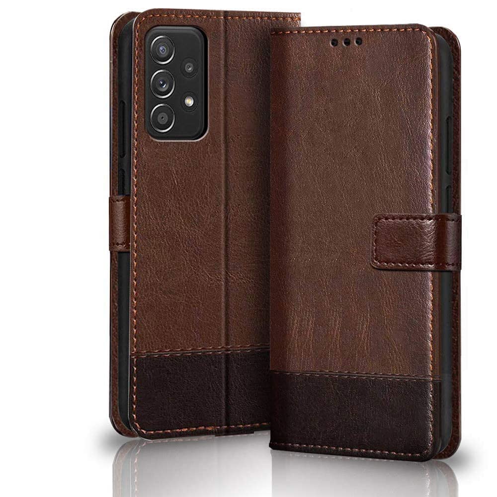 TheGiftKart Faux Leather Flip Back Cover Case For Samsung Galaxy A23 4G / A23 5G|Inbuilt Stand & Pockets|Wallet Style Flip Back Case Cover For Samsung Galaxy A23 4G / A23 5G (Brown & Coffee)
