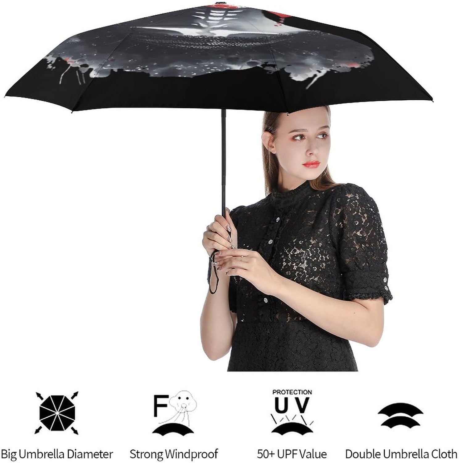 La Calavera Catrina Dia De Los Muertos Day Stylish Travel Umbrella Slim Windproof 3 Fold Umbrellas Manual/Automatic