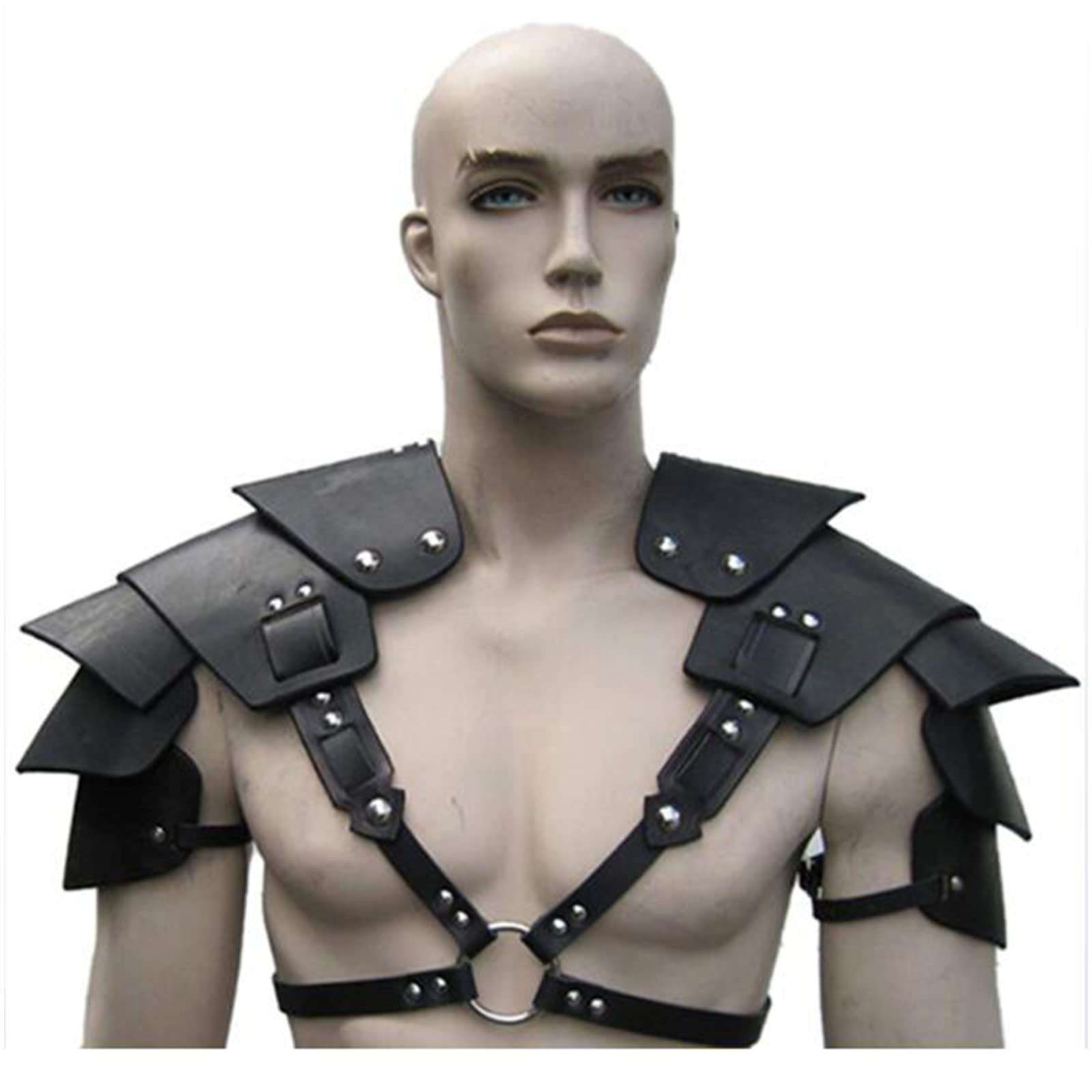 Huangguiyuanv Unisex Black Medieval Faux Leather Double Pauldron,Retro Adjustable Warrior Armor,Halloween Fancy Dress Up Warrior Cosplay Costume Party Accessories