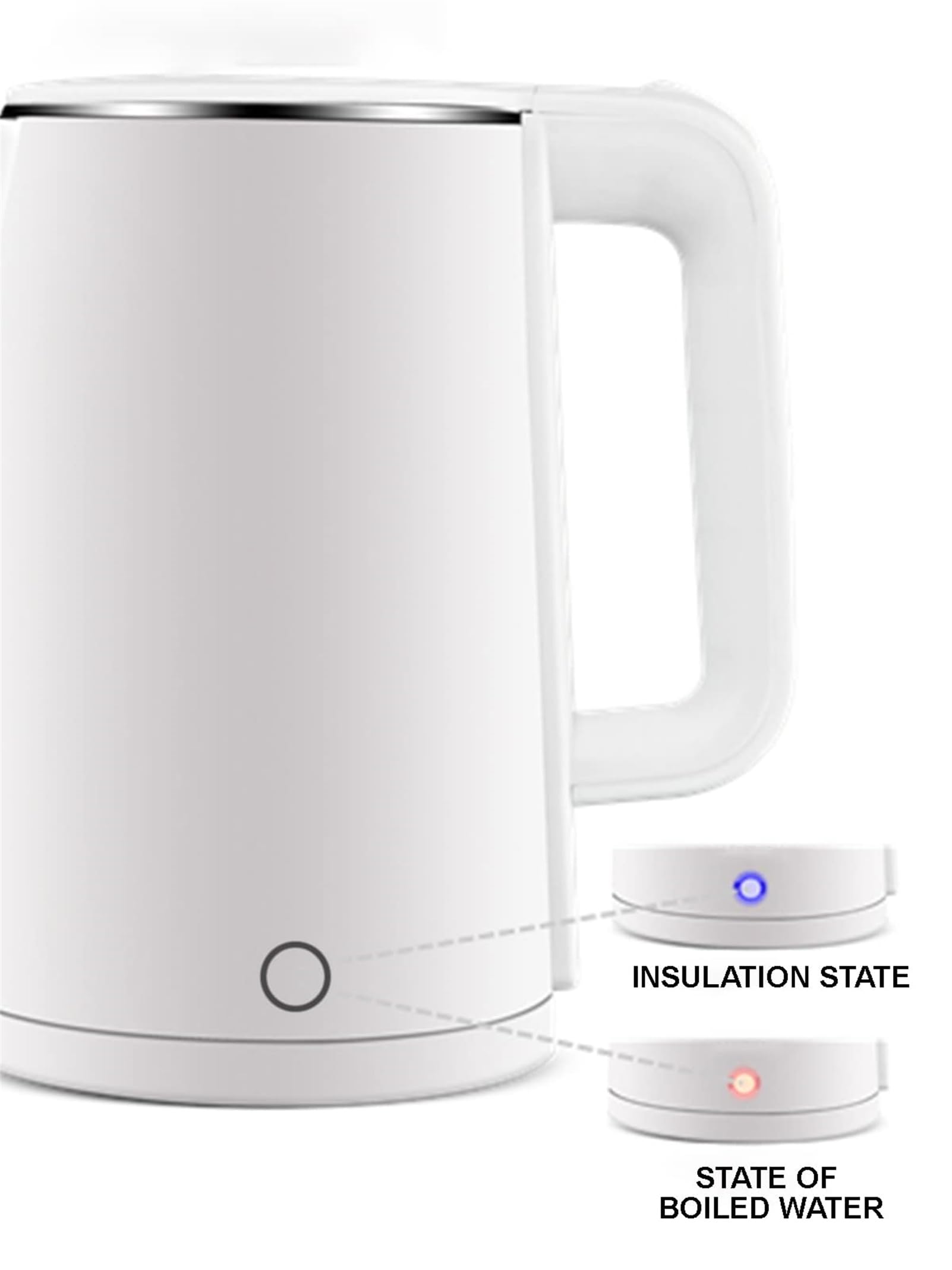 Hervidor de agua eléctrico de acero inoxidable 304, ebullición rápida, apagado automático, protección contra ebullición en seco, hervidor de café, 2 min, 1500 W, blanco, 2,3 L