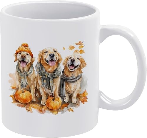 Tazas de café Golden Retrievers con calabazas y hojas, taza para café, temporada de cosecha de otoño, vintage, Acción de Gracias, Día de la Madre,