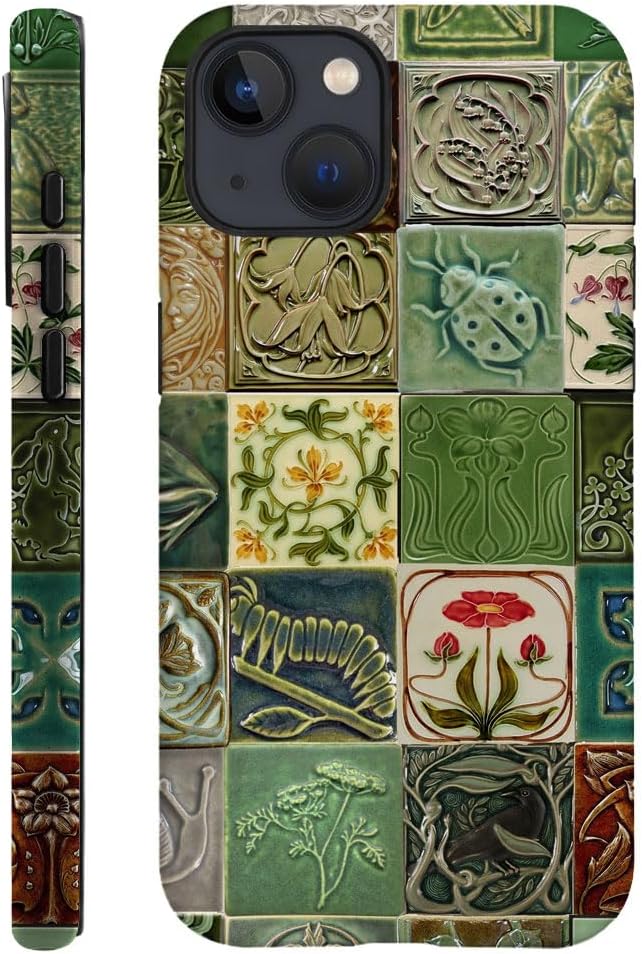 Compatible with iPhone 15,Durable & Shockproof Phone Case Cover Design - Collage Tiles Vines Snails Nature