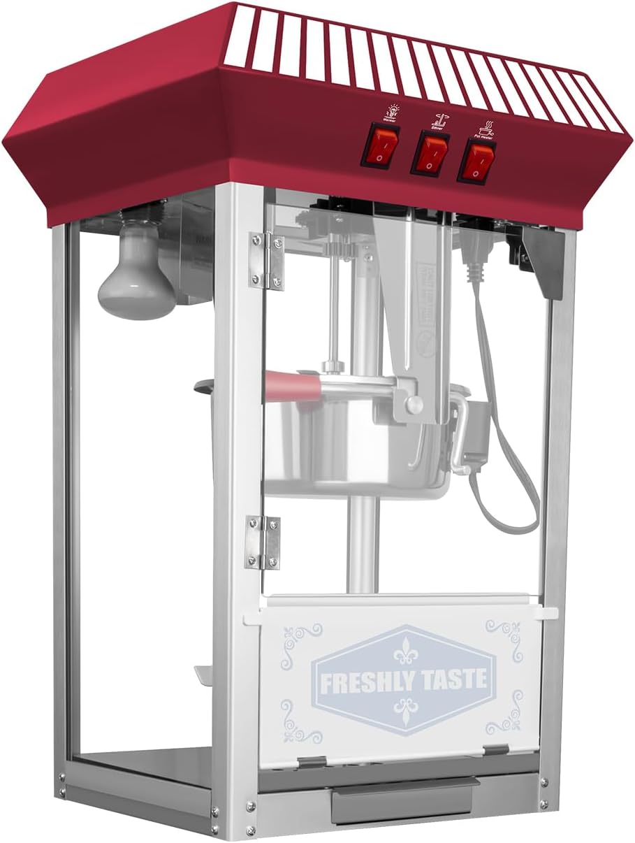Commercial Popcorn Maker Machine,12 Ounce Kettle Stainless Steel Commercial Popcorn Machine with Tempered Glass,Warming Deck, 800W Countertop Popcorn Popper for Parties