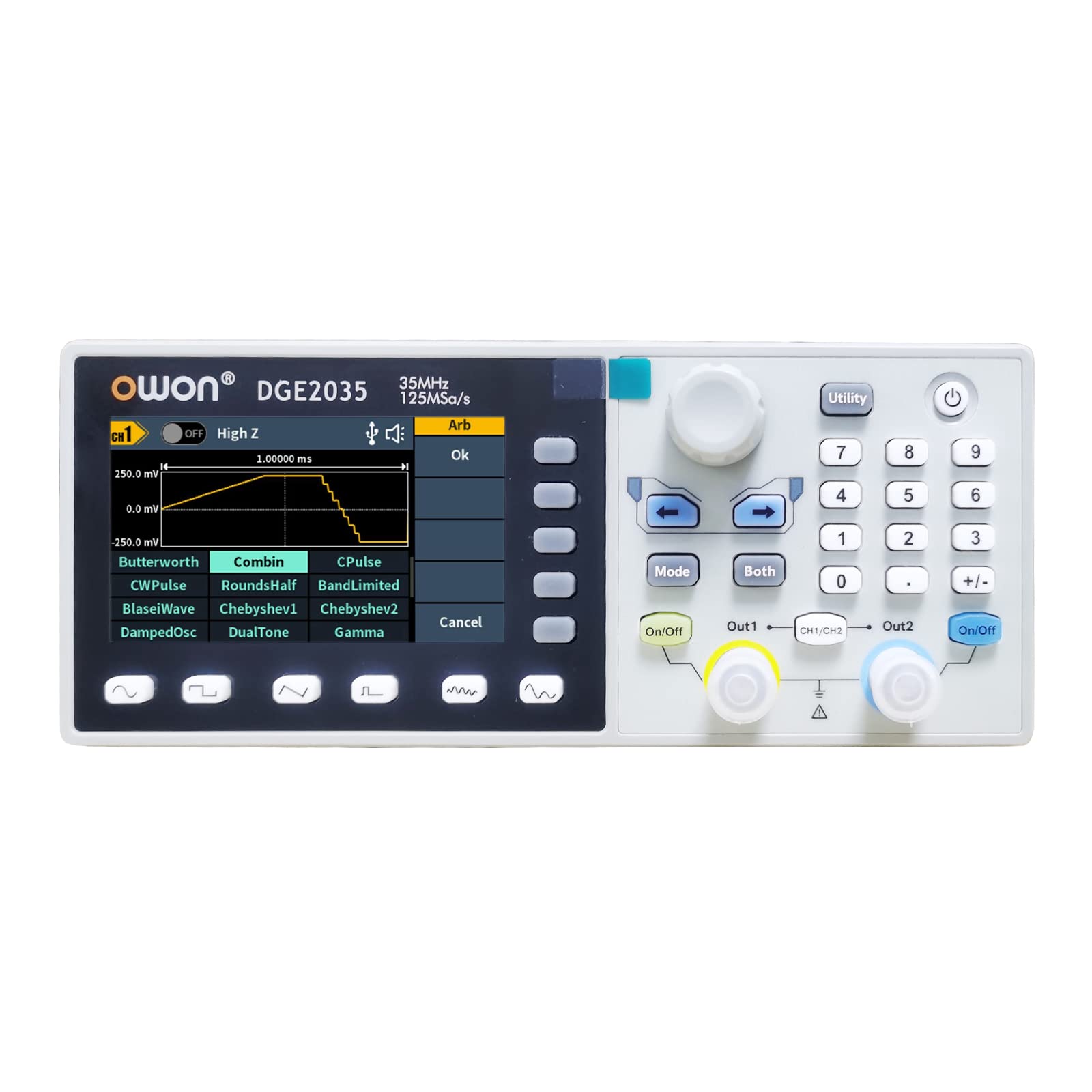 OWON DGE2035 Arbitrary Waveform Generator AWG 14bit Risoluzione verticale 2CH 35MHz 125MSa/s 3,6 pollici LCD Digital Signal Generator