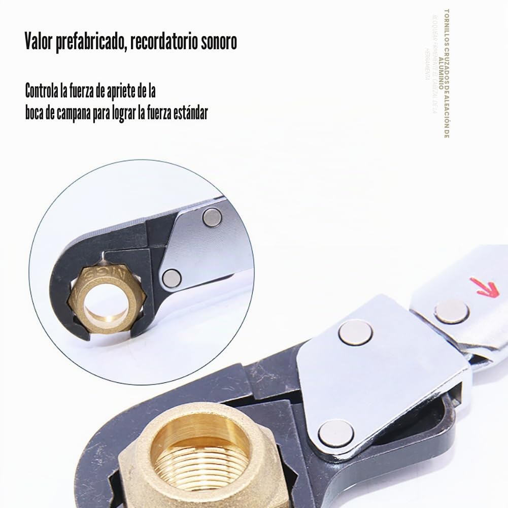 Kit de llave dinamométrica de trinquete, llave de servicio Hvac ajustable de 18-75 Nm, llave de boca de campana con tapa de cobre para tubo de cobre de 1/4", 3/8", 1/2", 5/8", llave dinamométrica