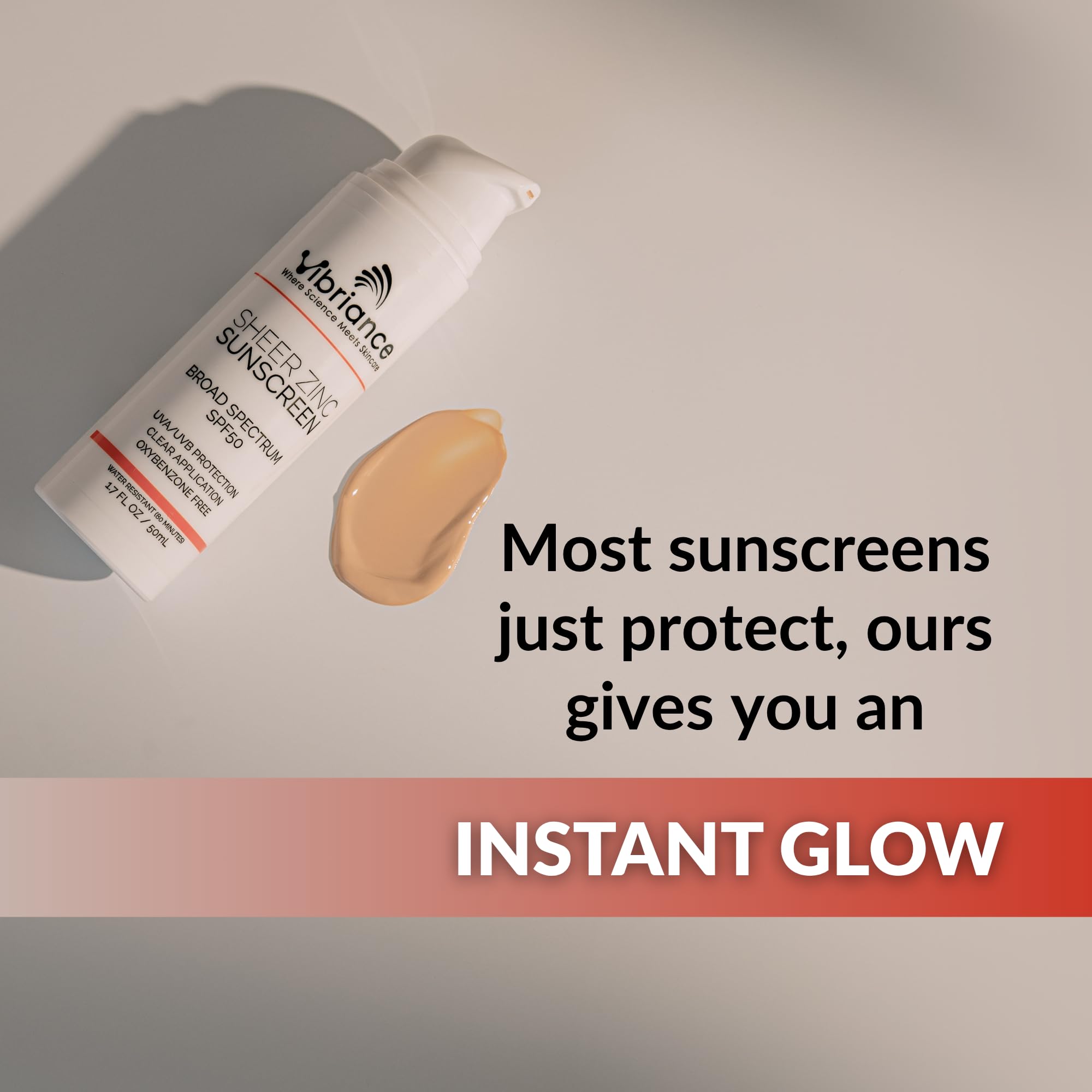 Vibriance Crema solar hidratante de zinc, rejuvenecimiento de la piel, protección solar transparente, amplio espectro, SPF 50, 50 ml