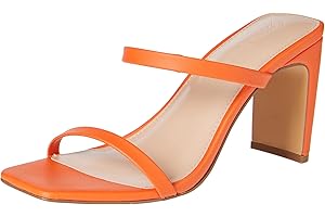 Women's Avery Square Toe Two Strap Orange Heel Sandals