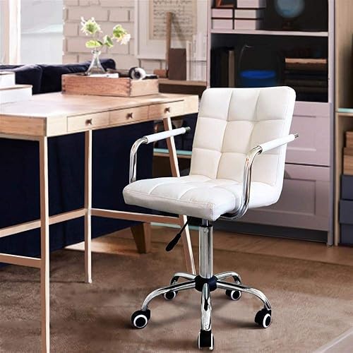Miniatura 2 de Topeakmart Silla de escritorio moderna blanca rodante con reposabrazosruedas, base resistente, cilindro de gasolina certificado SGS, cómoda silla de