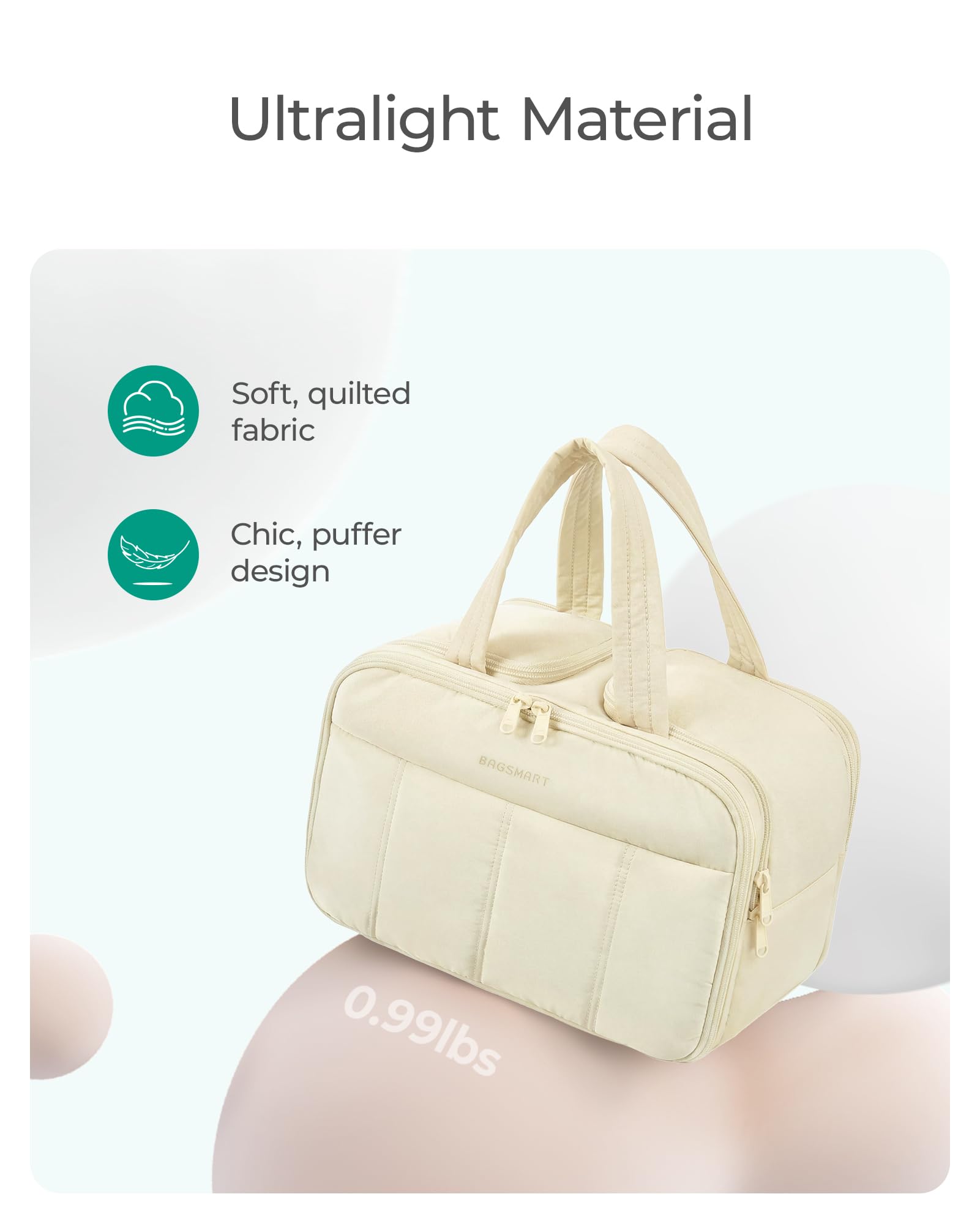 BAGSMART Borsa da viaggio per articoli da toeletta Puffy, grande, leggera, organizer per cosmetici con manico, per viaggi, accessori, essenziali, articoli da toeletta
