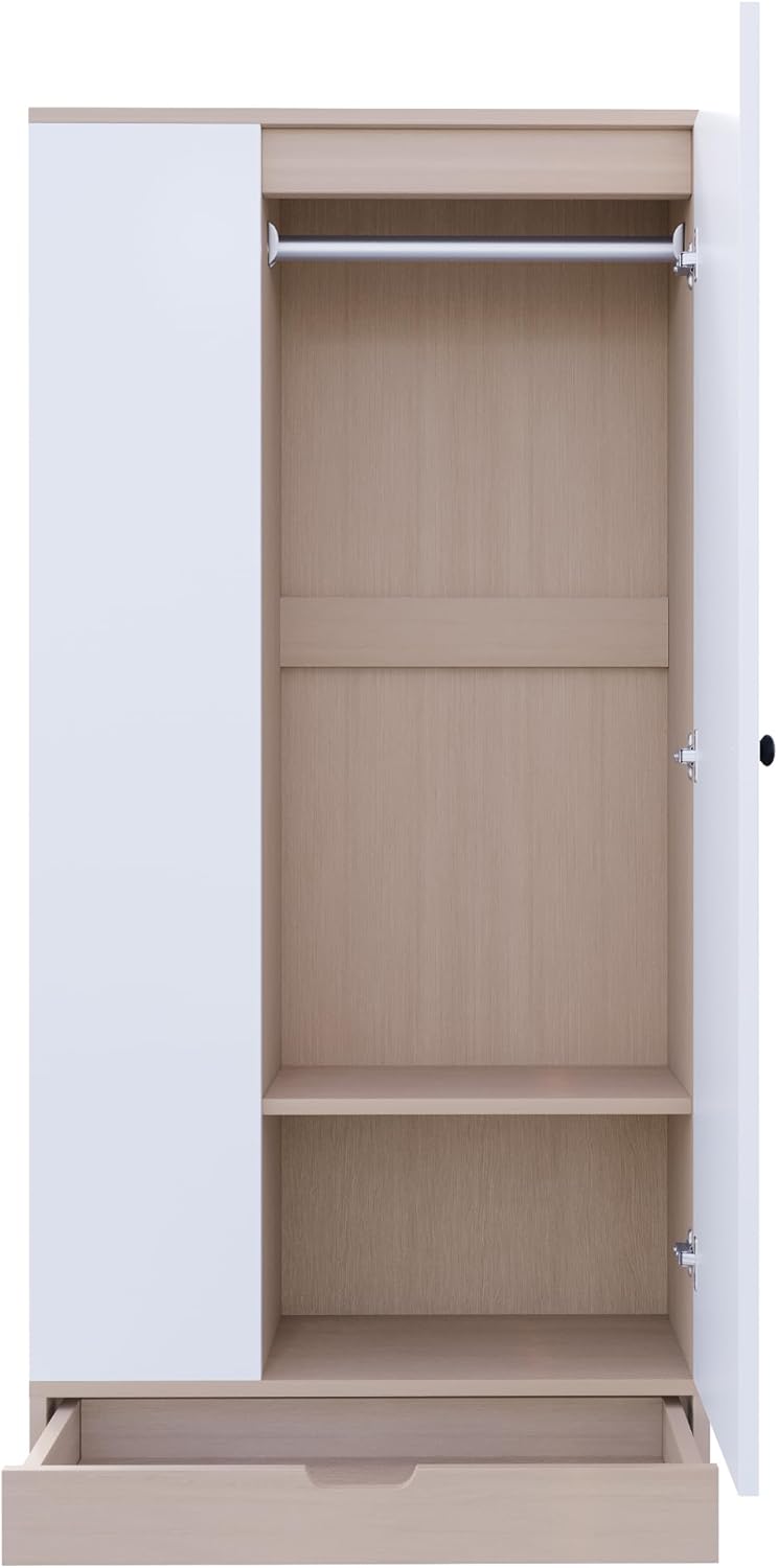 Wardrobe front view with the door closed, showcasing muundo wake safi na mdogo.