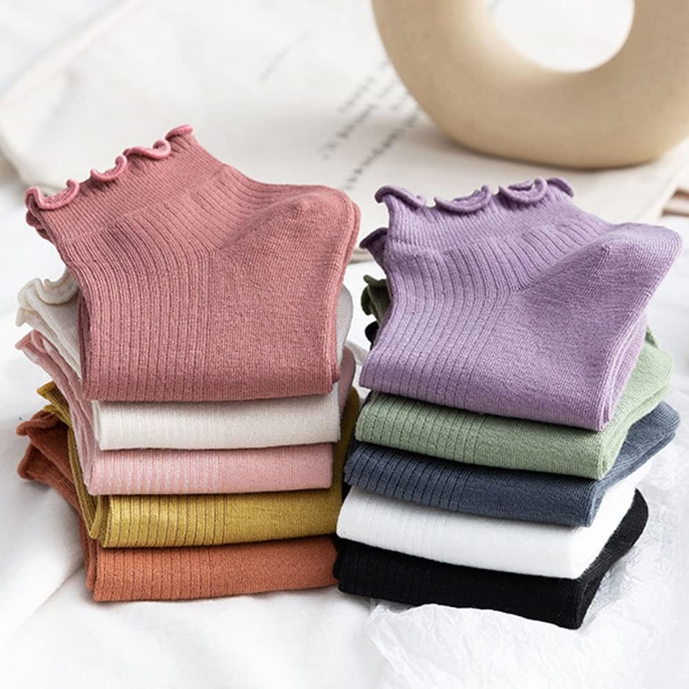 gofidin 10Pair Fashion Women Frilly Ins Style Socks Cotton Ruffle Cute Short Sock for Spring Summer - Image 2