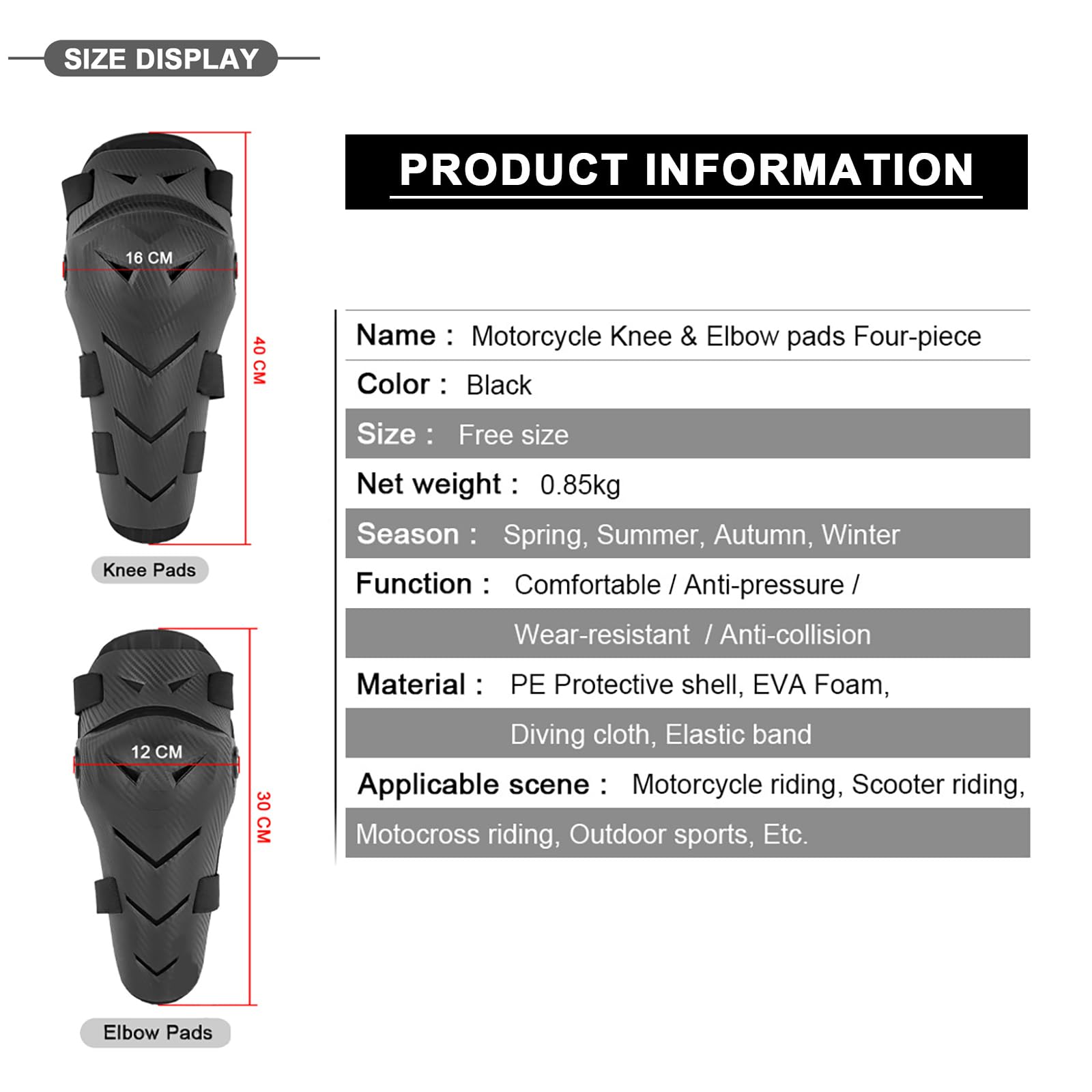 ARMAAN Protezioni Articolari Moto - Ginocchia E Gomiti Er Guida Strada Fuoristrada Gusci Flessibili In PE Fodera Morbida Chiusura Elastica Design Leggero Per L'uso Quotidiano