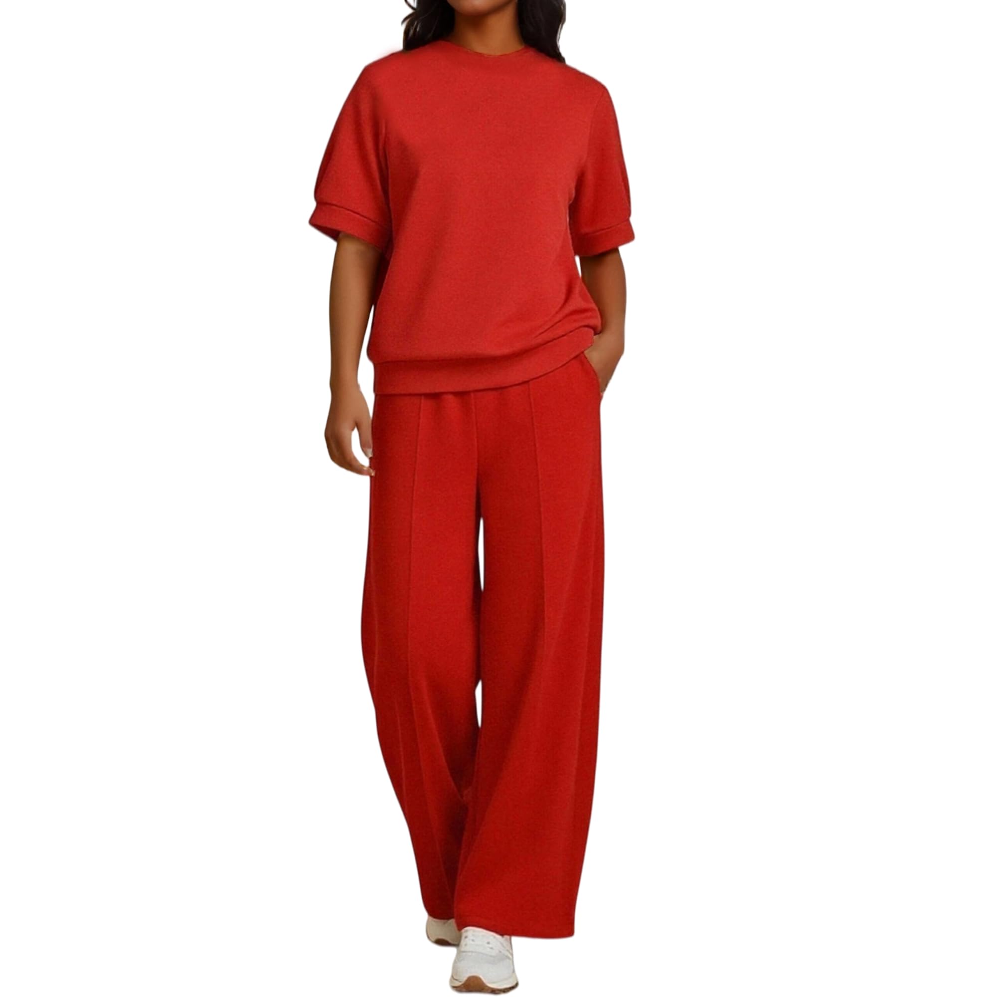 Womens 2 Piece Lounge Sets Summer Crew Neck Short Sleeve Tops Wide Leg Sweatpants