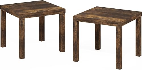 Miniatura 5 de Furinno Juego de 2 mesas auxiliares clásicas, mesa auxiliar cuadrada con mesa triple gruesa, mesita de noche, mesita de noche, para sala de estar,