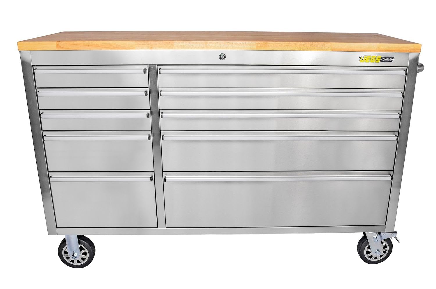 JEGS 55 in. 10-Drawer Rolling Tool Cabinet [Stainless Steel]