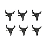 Zeckos Set of 6 Rustic Brown Cast Iron Steer Skull Drawer Pulls - Western Home Decor Cabinet Knobs - 2 Inches High - Easy Install - Great for Dressers and Cupboards