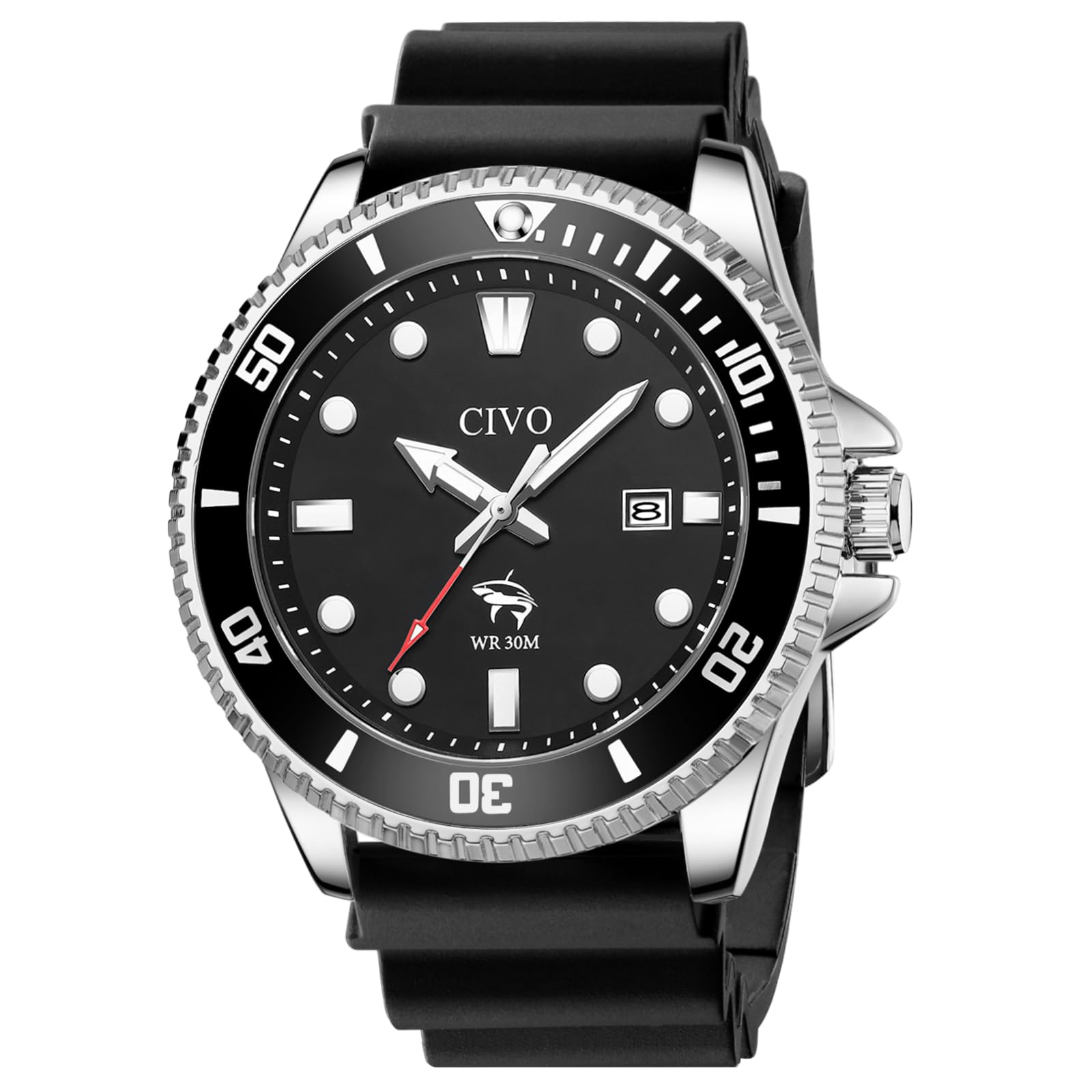 CIVO Analog Quartz Watches for Men Luminous Comfortable Silicone Strap Wristwatch with Date for Everyday Wear - Waterproof
