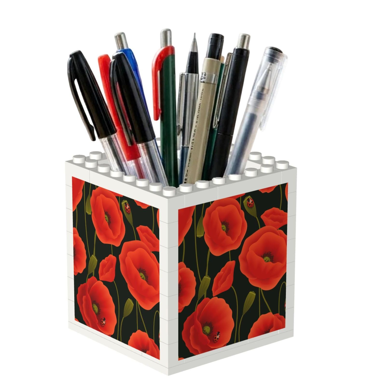 Poadnly Poppy Flowers, Pen Pot Pencil Holder for Office Home School, Compact Desk Organiser for Office Stationery
