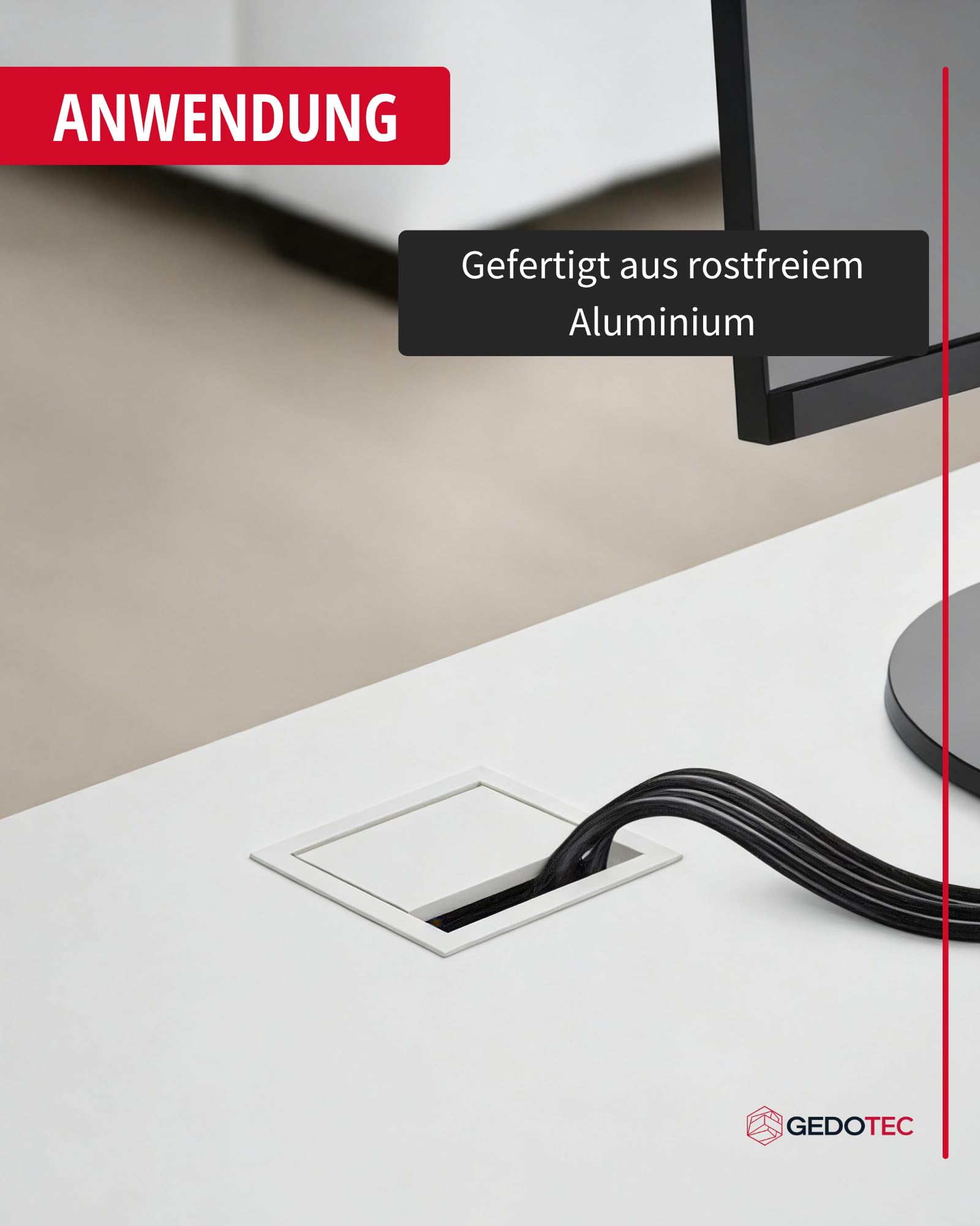 Gedotec Kabeldurchführung Aluminium mit Bürstendichtung 100 x 100 mm weiß – Kabeldurchlass EXIT G11 ECO – Kabelmanagement Schreibtisch & Büromöbel mit klappbarer Abdeckung