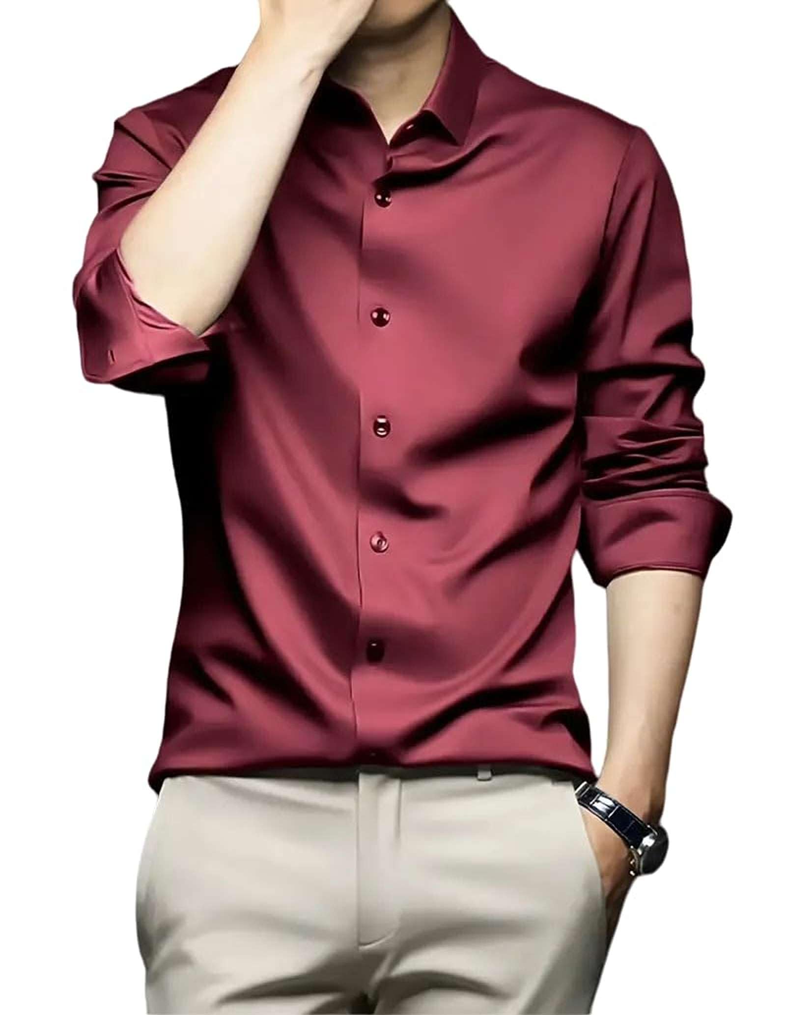 Men's Stylish Solid Satin Casual Shirt for Men Full Sleeve