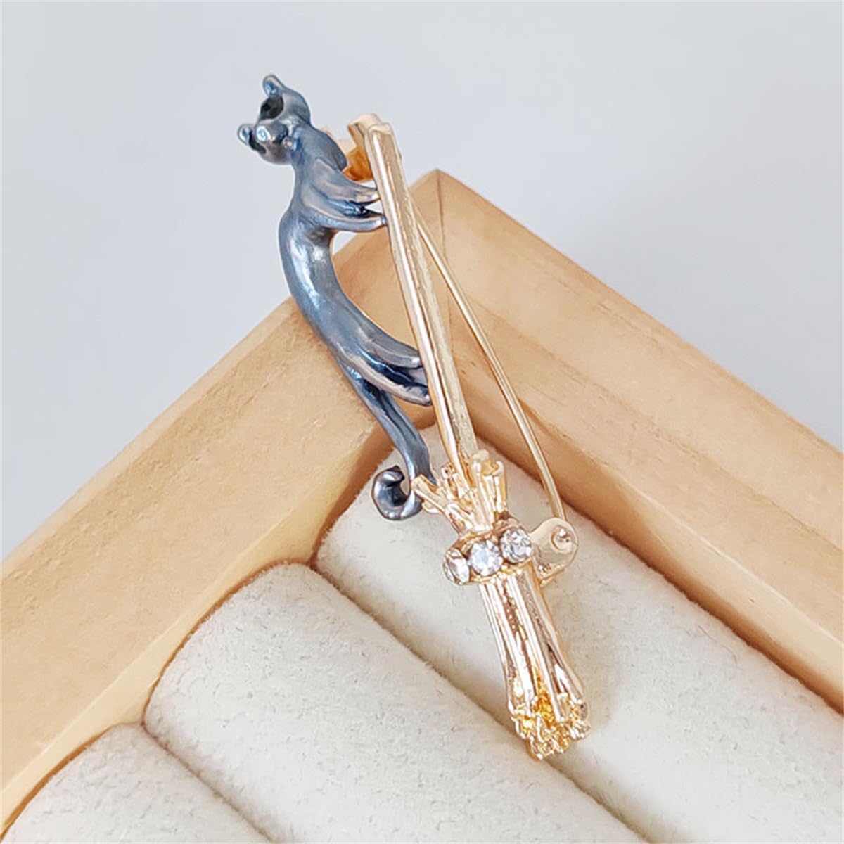 Rhinestone Broom Cat Brooch Pin for Women Silver Gold-Toned Enamel Cartoon Kitten Animal Brooches Lapel Pins Suit Collar Dress Accessories Halloween Christmas Festival Jewelry for Pet Lover - Image 3