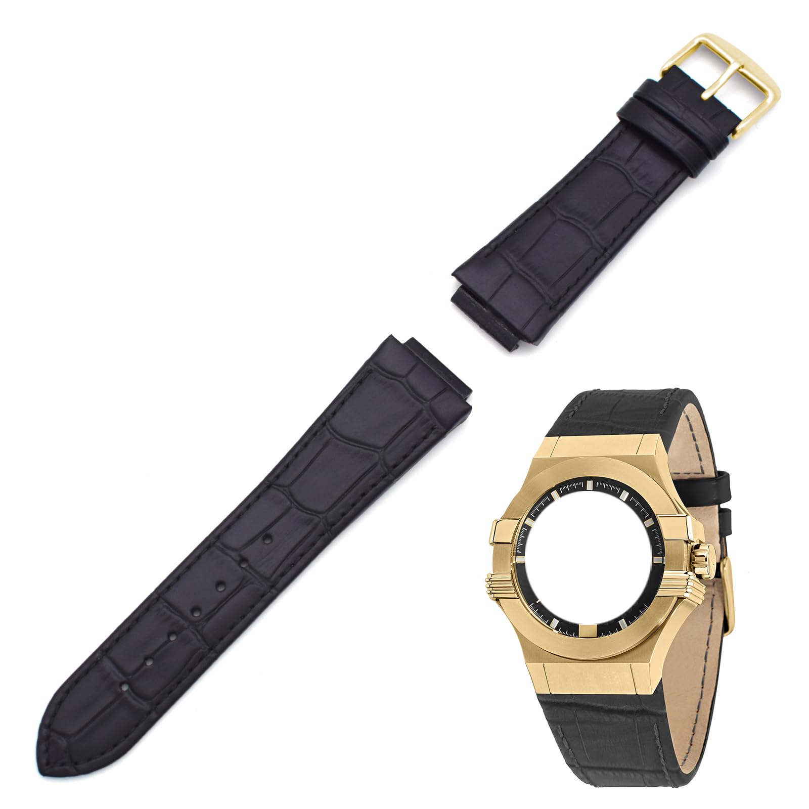 THEAGE 24MM Genuine Leather Watch Strap Band Replacement for MASERATI Mens Watches R8821108025 R8851108002