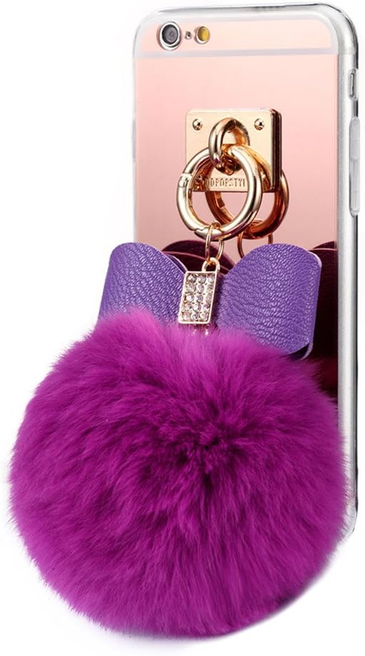 iPhone 5 Fur Case,Generic Pom Pom Case,Plush Fur Ball Diamond Soft TPU Gel Back Case Cover for iPhone 5/5S/SE (Purple)