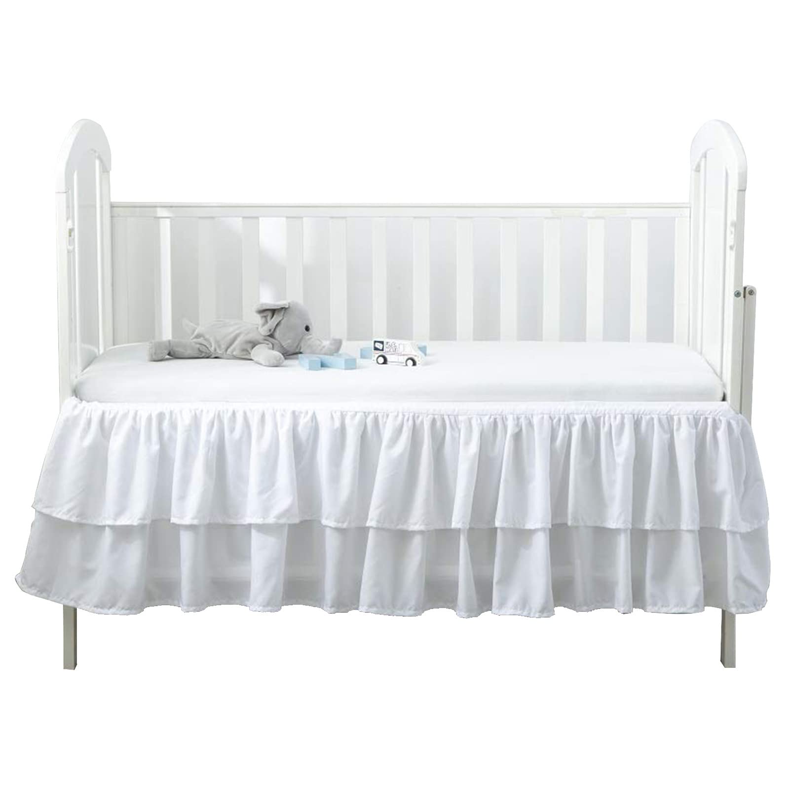 Jupe De Lit pour Bébé à Volants Anti-poussière, Jupe De Lit à Volants avec Pompons à Pompons pour Bébés Garçons Ou Filles, Goutte De 35,6 Cm (White A-1,52"x28" Crib)