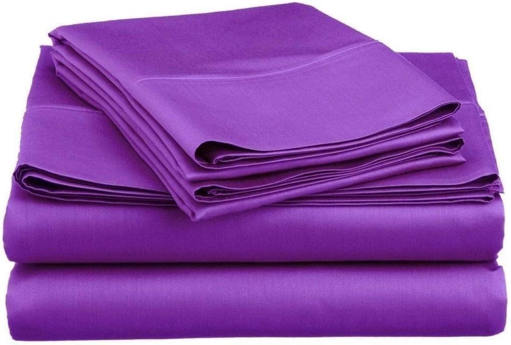 LaxLinen Super Soft Quality 100% Egyptian Cotton 6 PCs Sheet Set 30" Inch Extra Deep Pocket Full Sofa, Purple Solid 500-Thread Count