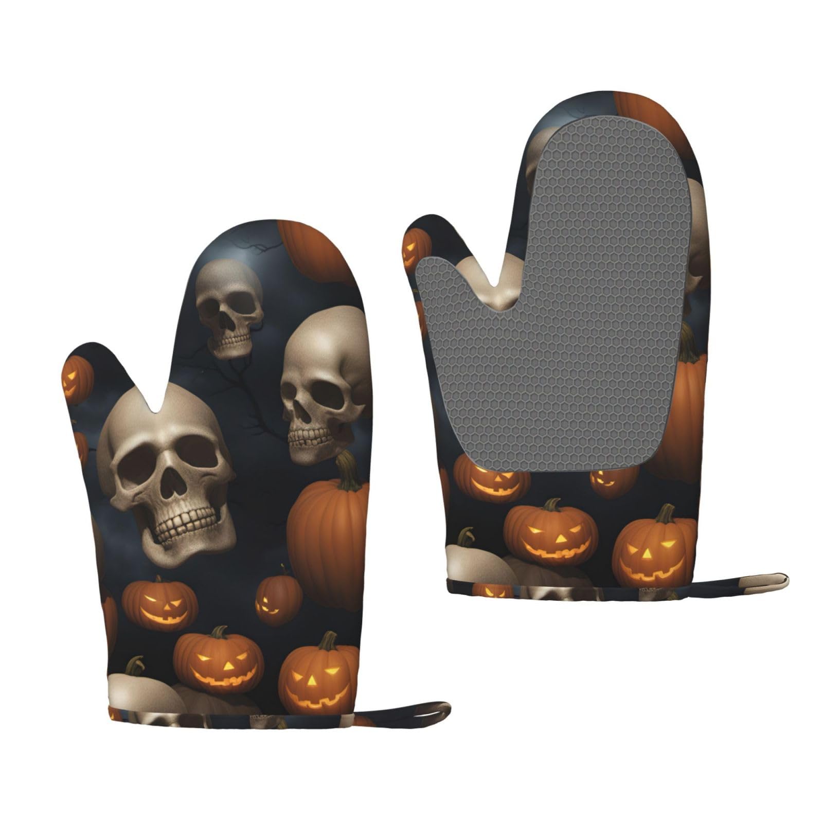 Halloween Skull Print Oven Mitt Non-Slip Heat-Insulating Silicone Ovens Mitts Kitchen